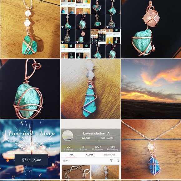 Teal Lacquer with Copper Earth Gem Pendant… - Picture 2 of 3